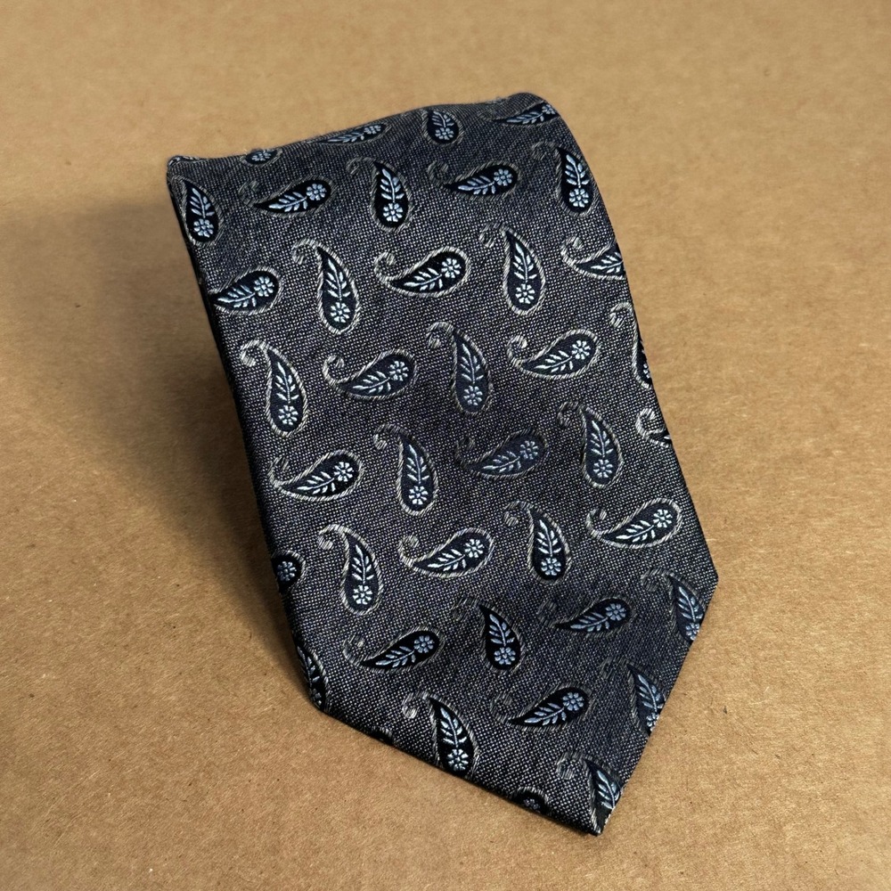 Ermenegildo Zegna Silk Tie Mens XL Grey Blue Paisley Good Made in Italy XL